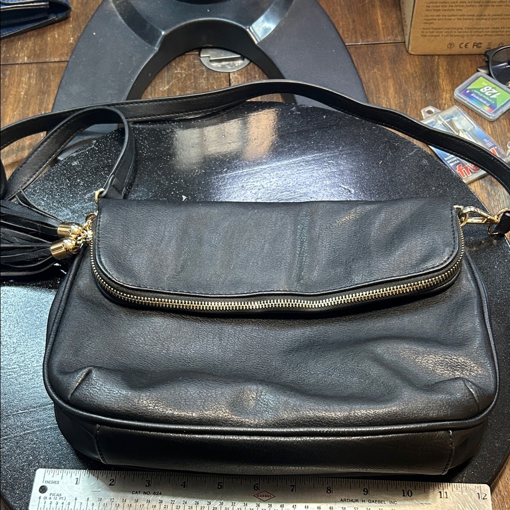 Miztique Black Shoulder Bag with Gold Accents